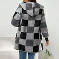 thumbnail image 3 of Fshiont Women's Fuzzy Fleece Jacket - Oversized Plaid Sherpa Cardigan with Hood, Open Front Coat for Fall and Winter Gray S, 3 of 5