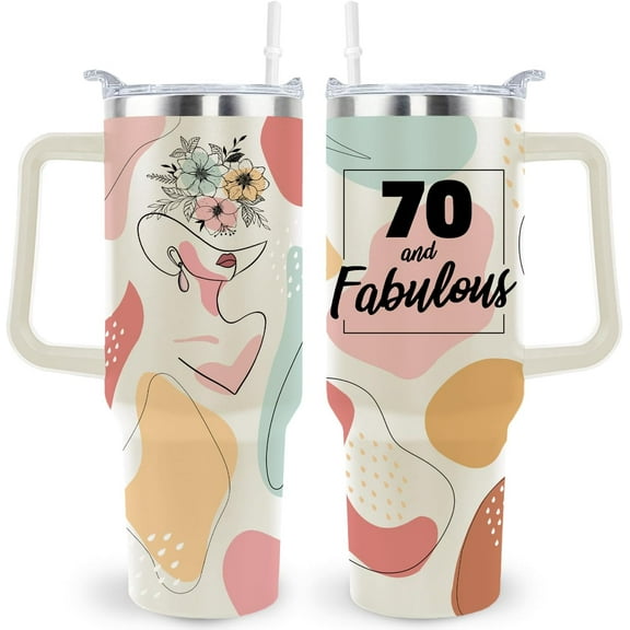 70th Birthday Gifts for Men Women 70 Year Old 1954 Birthday Gift Ideas for Dad Mom 40oz Tumbler Cup With Handle