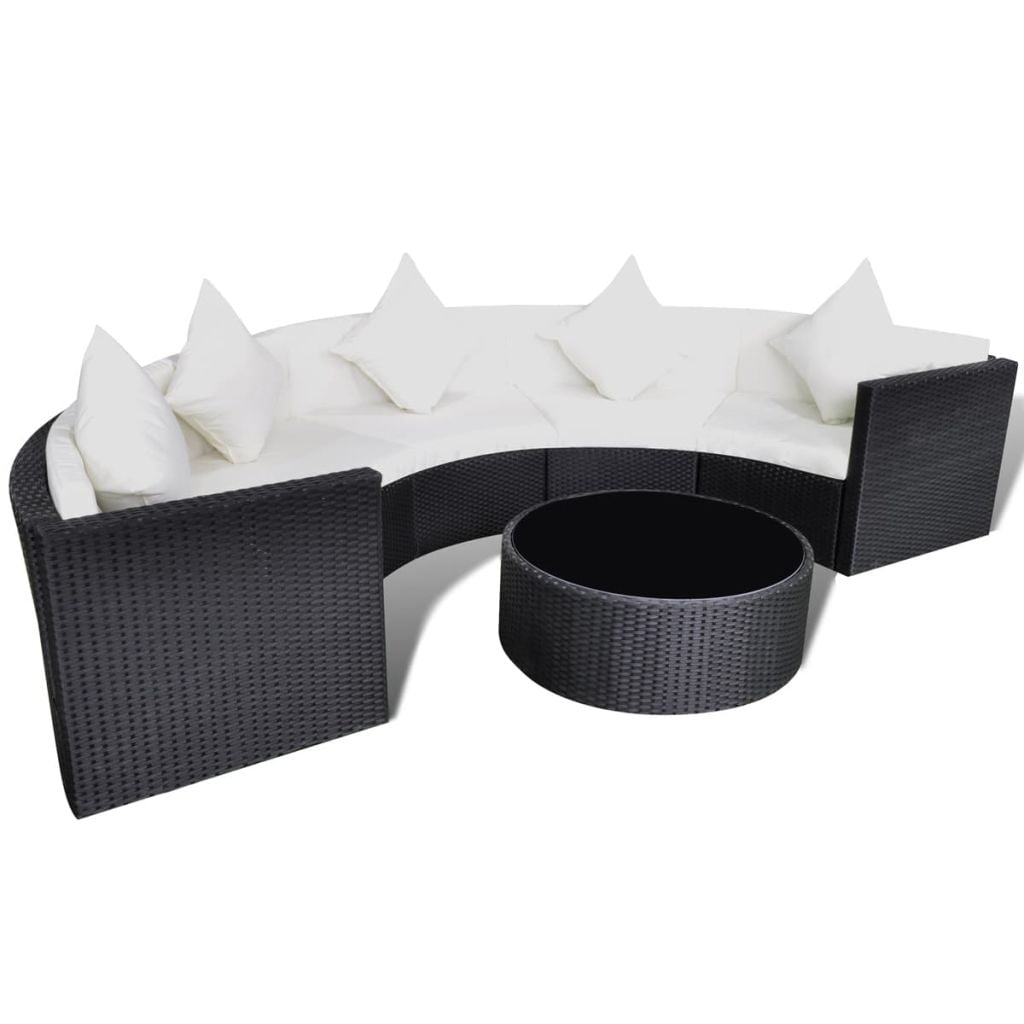 Kepooman Patio Garden Sofa with Cushions Poly Rattan, Set of 2, Black Kepooman Patio Garden Sofa with Cushions Poly Rattan, Set of 2, Black