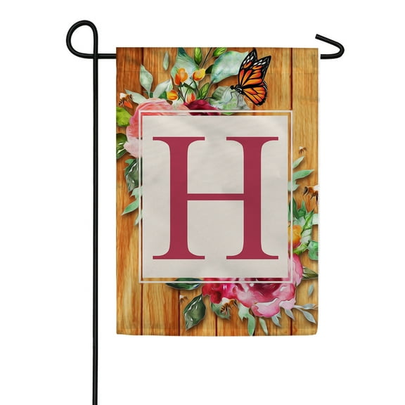 America Forever Spring Monogram Garden Flag Letter H 12.5 x 18 inches Double Sided Vertical Outdoor, Yard, Lawn, Seasonal Decorative Flowers Bees and Butterflies Summer Garden Flag