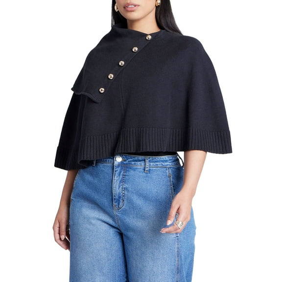 ELOQUII Women's Plus Size Button Detail Sweater Poncho