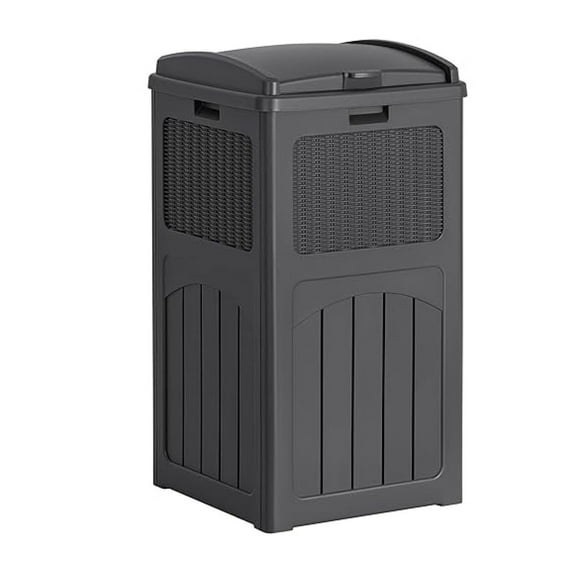 30 Gallon Trash Can, Resin Outdoor Garbage Can with Lid, Waterproof Hideaway Patio Waste Bins for Outside Use (Gray)