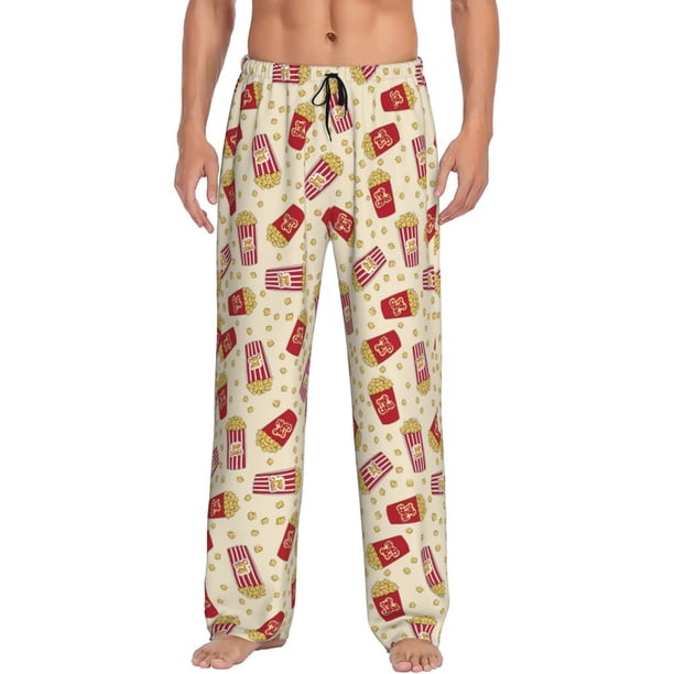 Fotbe Cartoon Popcorn Pantalones de Pijama para Hombre, Pantalones de Dormir, Pantalones de Casa con Cintura Ajustable y Bolsillos-Medium