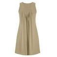 thumbnail image 5 of Women Summer Nightgowns Casual Round Neck Sleeveless Sleepshirts Loose Solid Pleated Soft Nightshirt with Pockets Khaki, 5 of 7