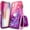 Pink/Purple, variant on Nagebee Phone Case Compatible for iPhone XR with Tempered Glass Screen Protector, Sparkle Glitter Liquid Bling Diamond [Ring Holder & Wrist Strap] Women Girls Cute Case (Pink/Aqua)