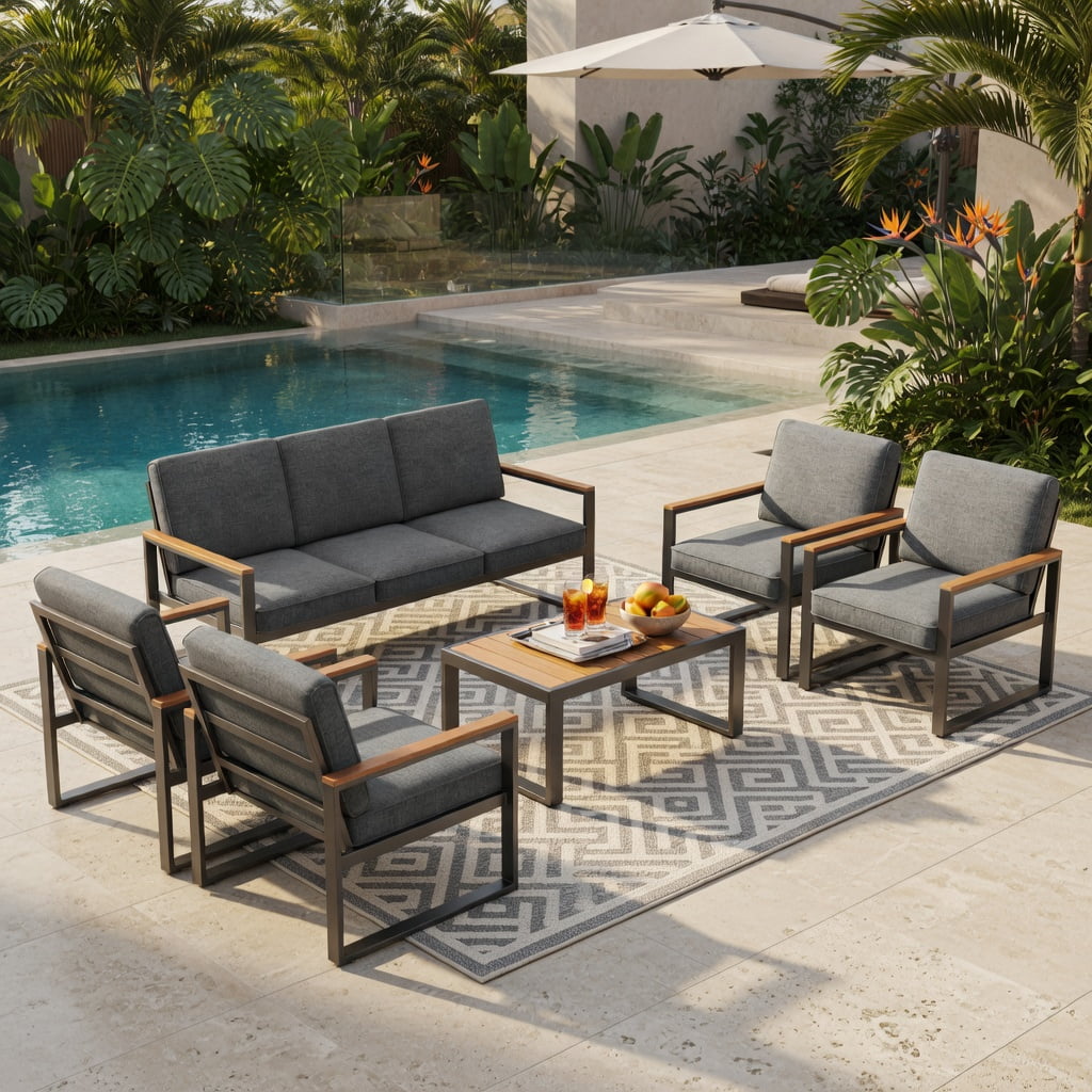 Hommoo Modern Aluminum Patio Armchair Set of 2 with Gray Olefin Cushions, Weather-Resistant, Easy Assembly for Balcony, Backyard & Poolside, Gray