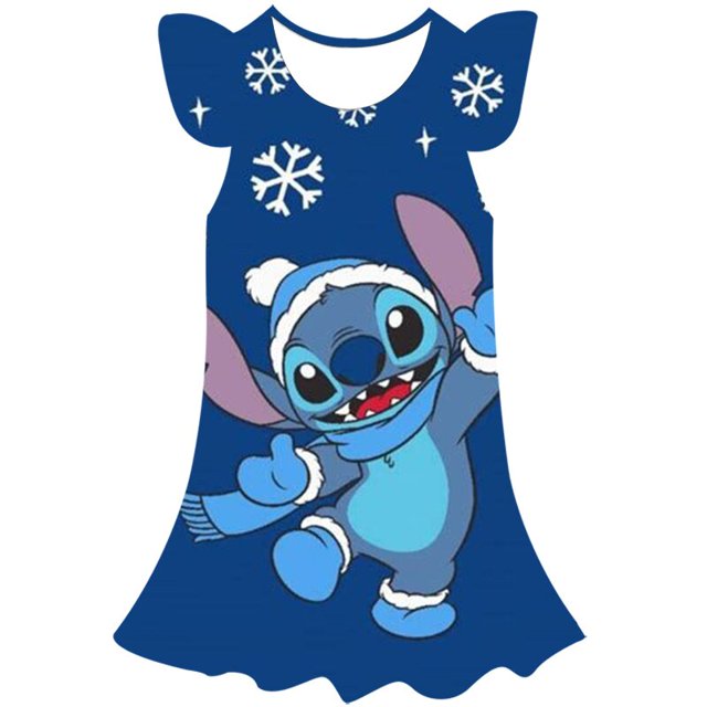 Niñas Disney Stitch dibujos animados con mangas vestido fiesta de Halloween niñas Stitch princesa vestido Disney Stitch ropa 1-10 Years10T Gao Jinjia LED
