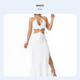 thumbnail image 2 of Abbraccia Vestido maxi elegante crema, calado, volantes, cuello halter, sin mangas, cintura alta, bajo con abertura, 2 of 6