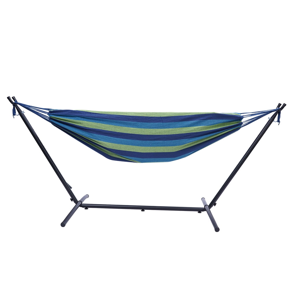 Hammock with Stand, Brazilian Style Hammock Bed with 9.3ft Heavy Duty Steel Stand and Carrying Bag, Portable Double Hammock for Patio Balcony Deck Indoor Outdoor, Max Load 450lbs, Easy Set Up, K3386