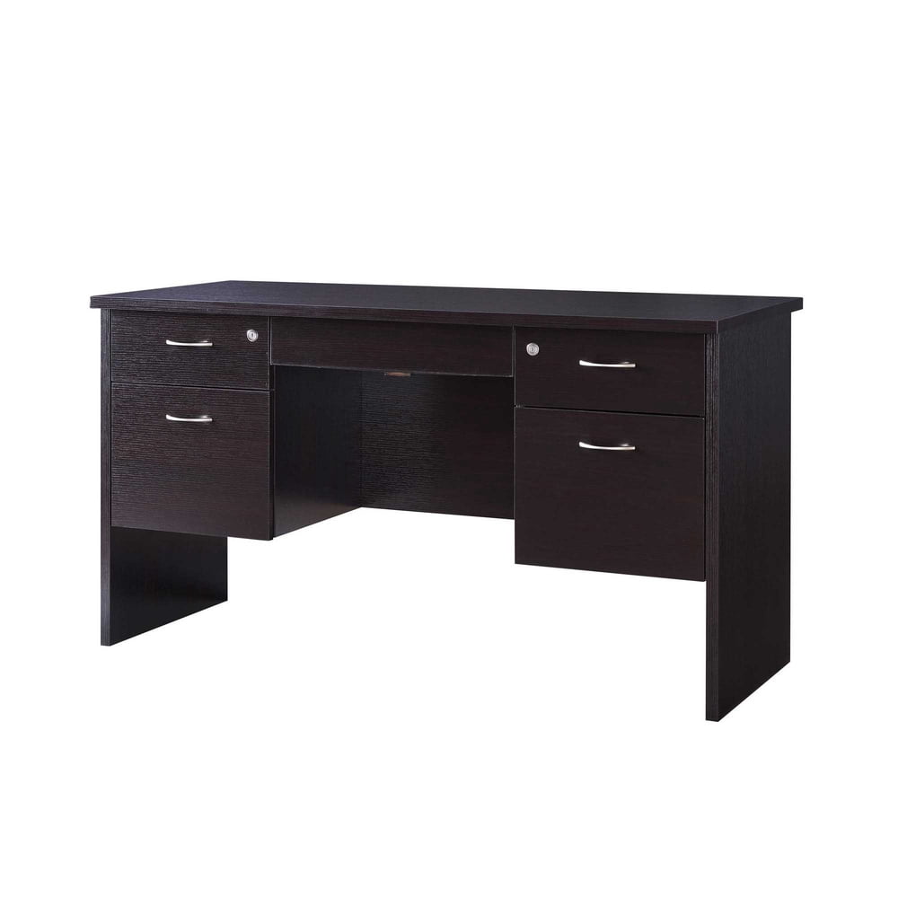 55 Inches Wooden Desk with 4 Lockable Drawers, Dark Brown