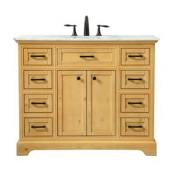 Elegant Decor  42 in. 8-Drawer Transitional Single Bathroom Vanity, Natural Wood
