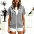 thumbnail image 4 of SHENGXINY Women's Lightweight Short Sleeve Hoodies Full Zip Up Oversized Hooded Sweatshirts with Pockets Thin Casual Jackets Fall Spring Hoodie Gray M, 4 of 8