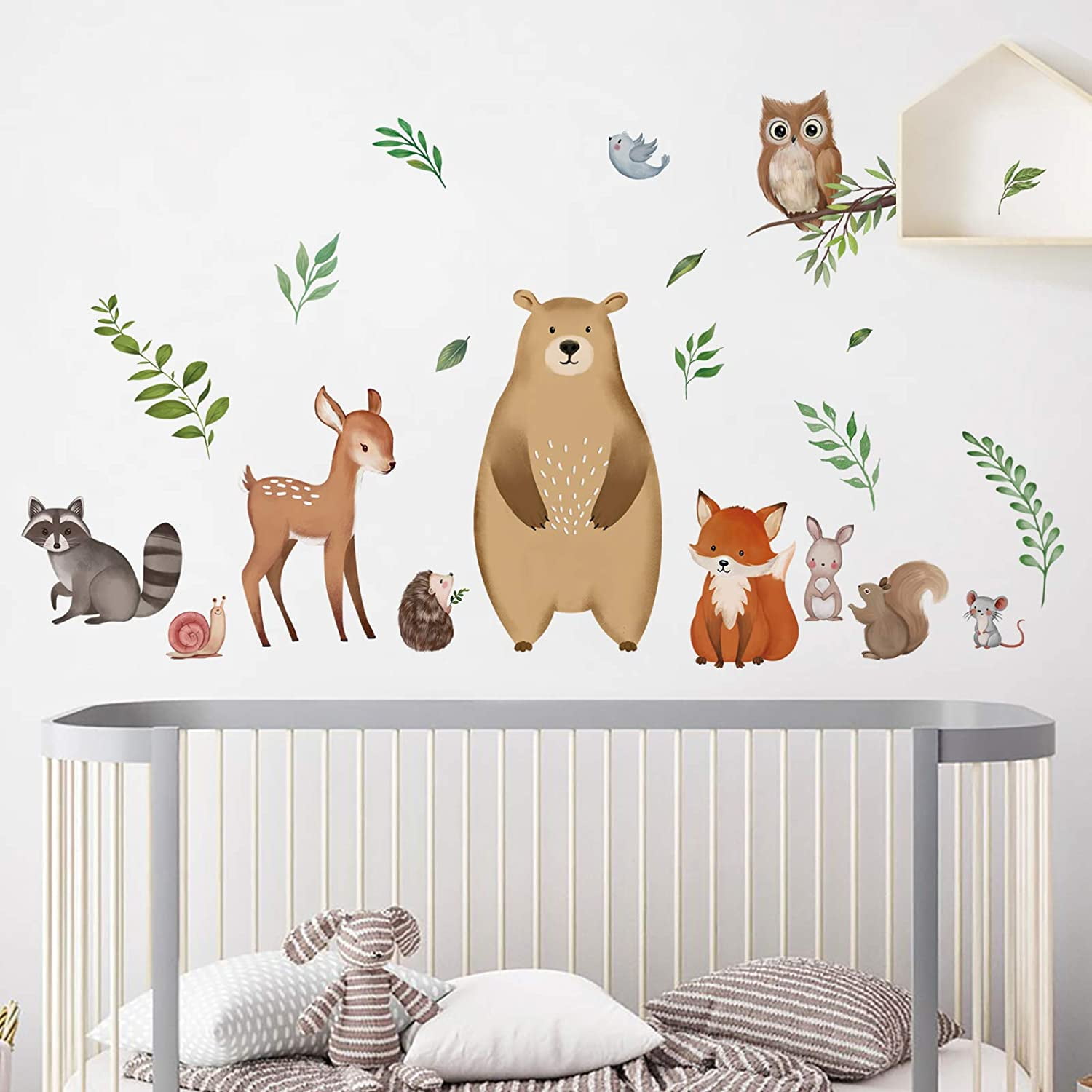 80 Pcs Bear Fox Deer Wall Decals Woodland Wall Stickers for Baby Room Playroom Decoration Jungle Wall Stickers Safari Wall Stickers for Nursery Decor TOARTI Animal Wall Stickers for Kids Bedrooms