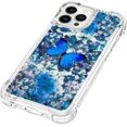 thumbnail image 5 of Slim Fit Phone Case for iPhone 14 Pro (Not 14 Pro Max),Crystal Bling Quicksand Effect TPU Bumper Case with Four Corners Drop Protection Cover for iPhone 14 Pro (6.1),YBDT Blue Butterfly, 5 of 12