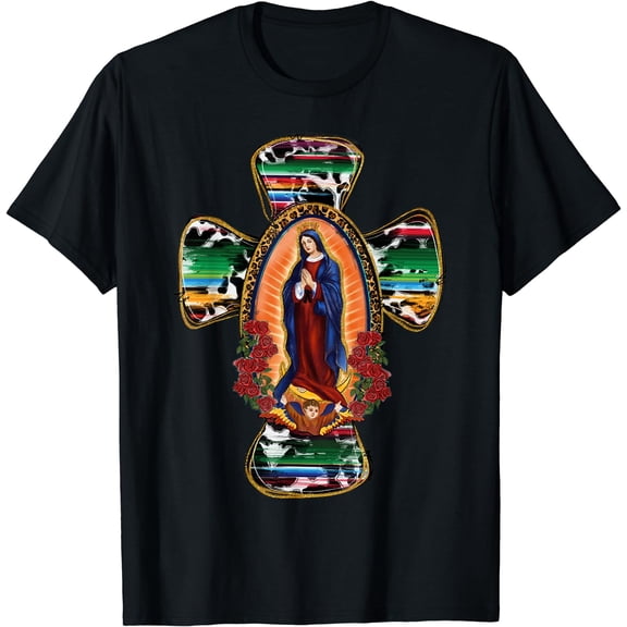 Madre Our Lady Virgen de Guadalupe Abuela Latina Cross T-Shirt Black Small
