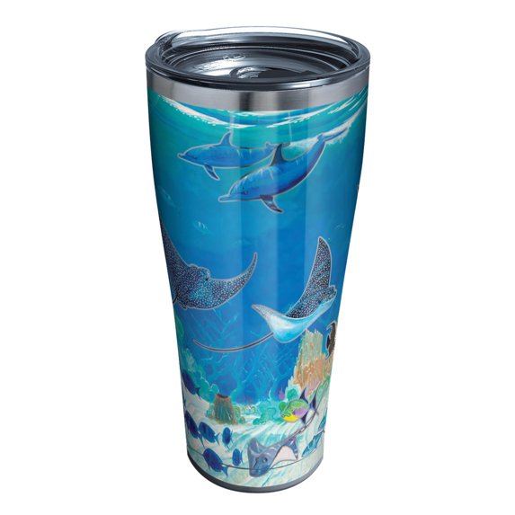 Tervis Guy Harvey Ocean Scene Triple Walled Insulated Tumbler Travel Cup Keeps Drinks Cold & Hot, 30oz Legacy, Stainless Steel
