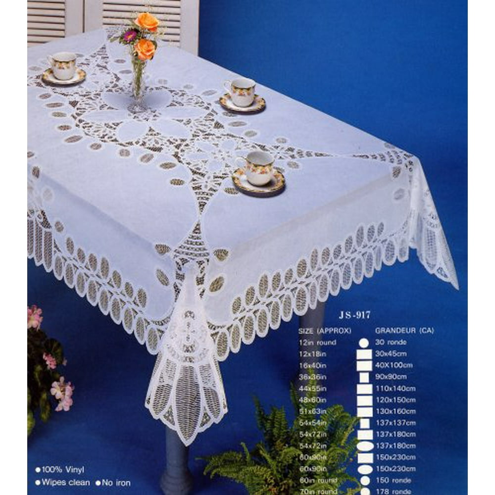 Battenberg Cut Work Design, White Vinyl Lace Tablecloth 54 by 72 inches