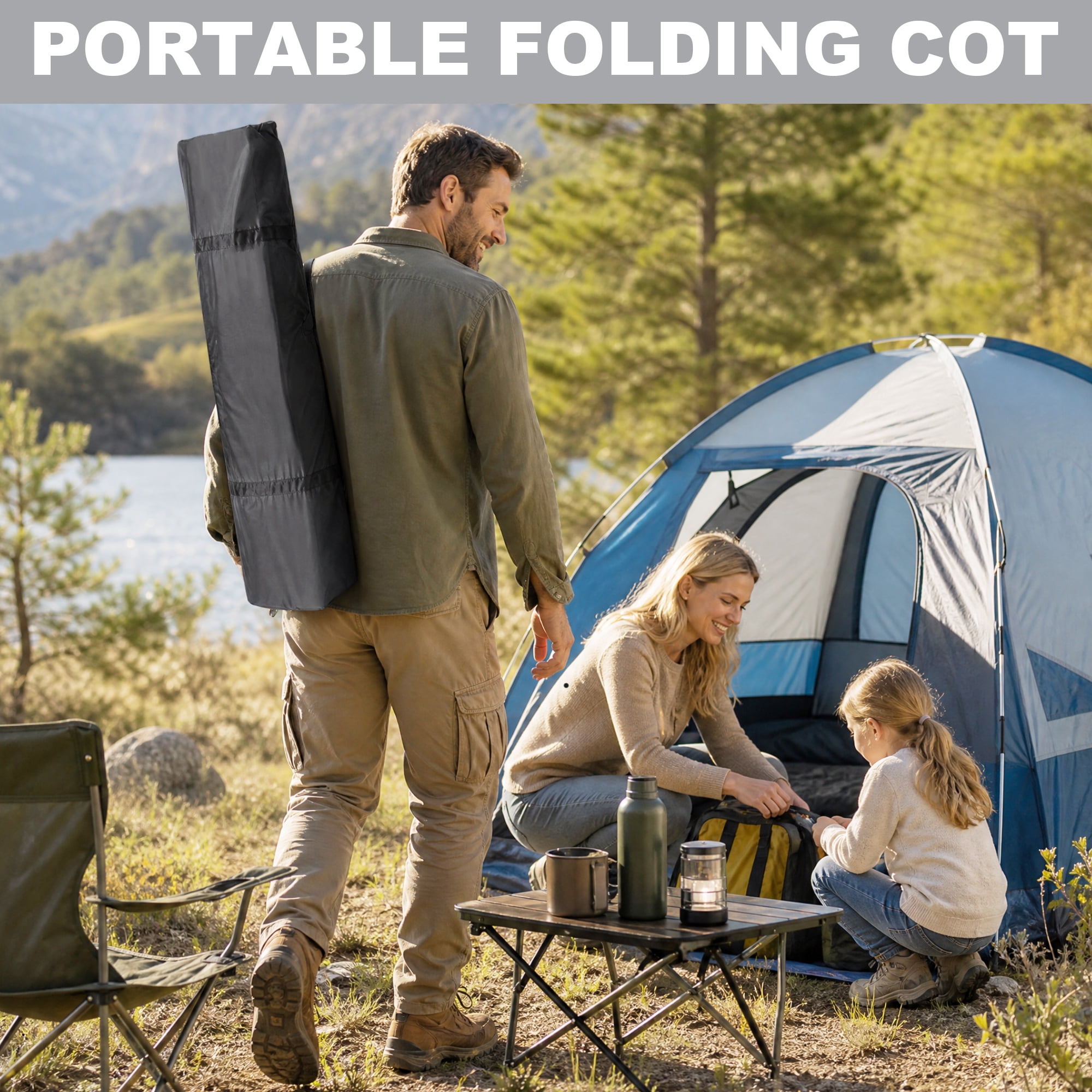 Sprint Demon Folding Camping Cot with Mattress for Adults, 900 lb Heavy Duty Portable Guest Bed for Camping, Home & Travel