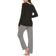 thumbnail image 2 of Femmes Pyjama Ensembles Pyjamas Manches Longues Pyjamas Doux Ensemble Rayé pour Dormir (Noir, Grand), 2 of 7