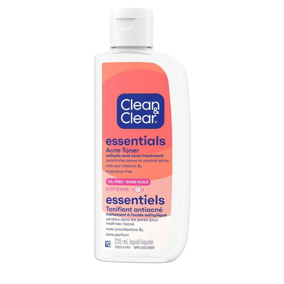 Clean & Clear Essentials Tonifiant Antiacné, Traitement contre l'Acné à l'Acide Salicylique à 2 %, Tonique Doux pour le Visage pour les Boutons Nettoie les Pores pour Éliminer & Retirer les Points Noirs, Sans Parfum