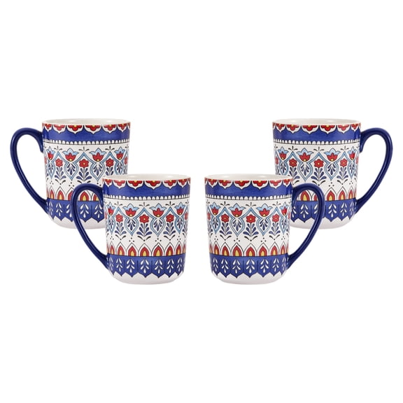 Bico Boho Totem Ceramic Coffee Mugs Set of 4, 16 oz Large Tea Cups with Handle, Aesthetic Latte Mugs for Cappuccino Cocoa, Lead-Free, Dishwasher and Microwave Safe, Housewarming Gift