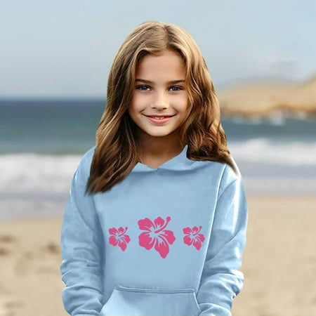 

ZKIRBJV Pink Palm Puff Hoodie for Kids Fleece Everything Comes In Waves Graphic Hoodie Long Sleeve Fall Sweatshirts for Teen Boy Girls Cute Hooded Pullover Clothes with Pockets Light Blue 7-8Years