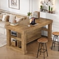 thumbnail image 3 of 55-Inch Large Home Bar Unit, 3-Tier Pub Table with Storage Shelves, Light Brown, 3 of 7