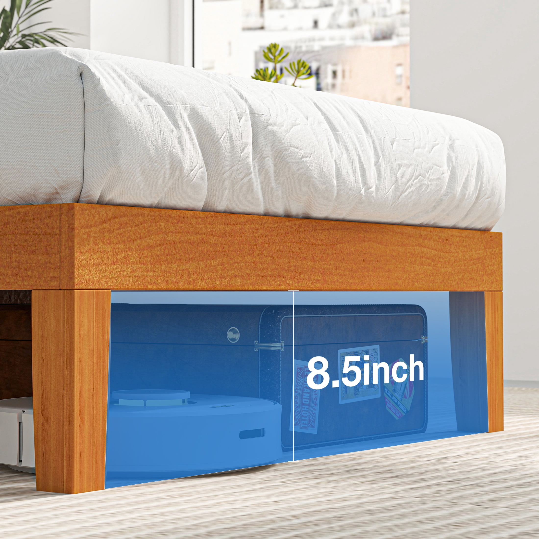 JIOABL Twin Size Wood Bed Frame, 12in Wooden Platform Bed Frame with Support Slats, No Spring Needed, Storage Space Under Base, Natural Pine