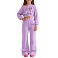 thumbnail image 4 of Kiijoy Girls Outfits Bow Off Shoulder Cropped Sweatshirt Pants Clothes Set, Sizes 5-14, 4 of 4