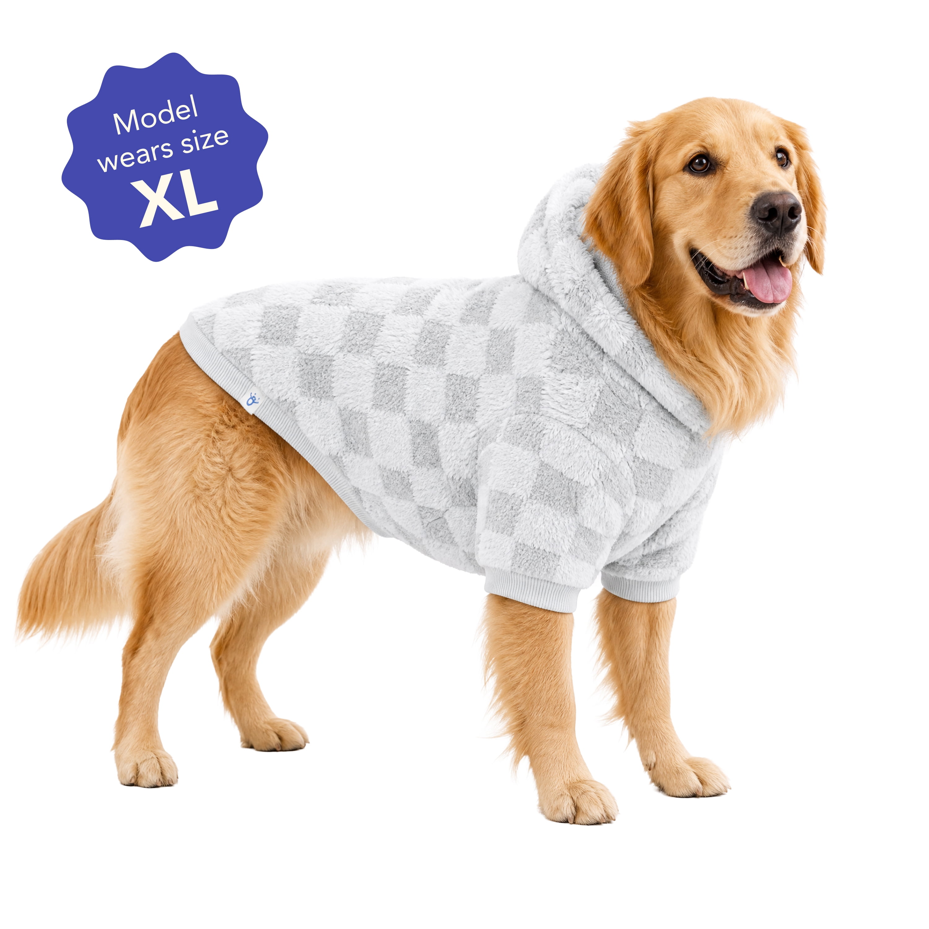 Oodles Checkerboard Fall Sherpa Dog Hoodie, Blue, XL