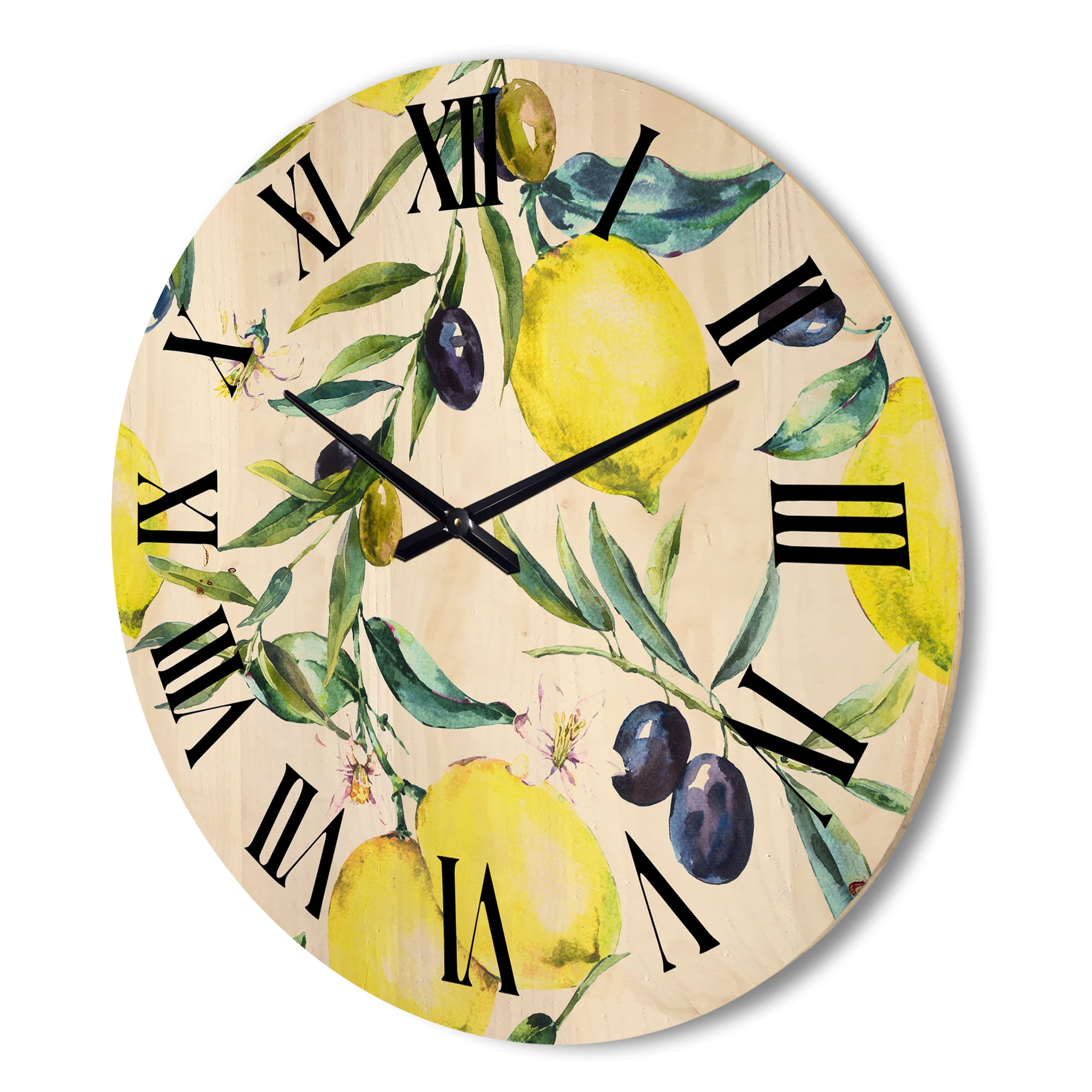 Designart 'Olive and Lemon Branches II' Tropical Wood Wall Clock