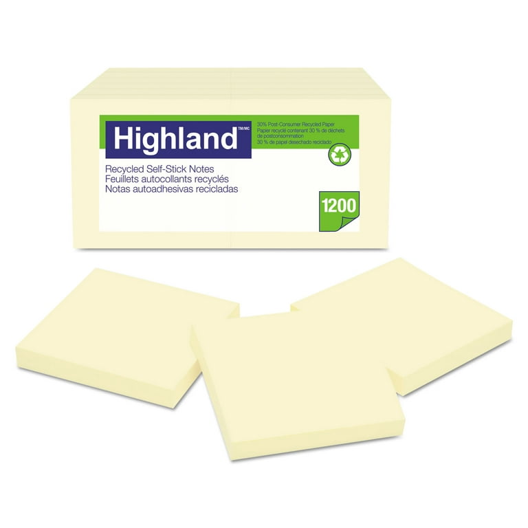Highland Self-Stick Notes, 1 1/2 x 2, Yellow, 100-Sheet, 12/Pack