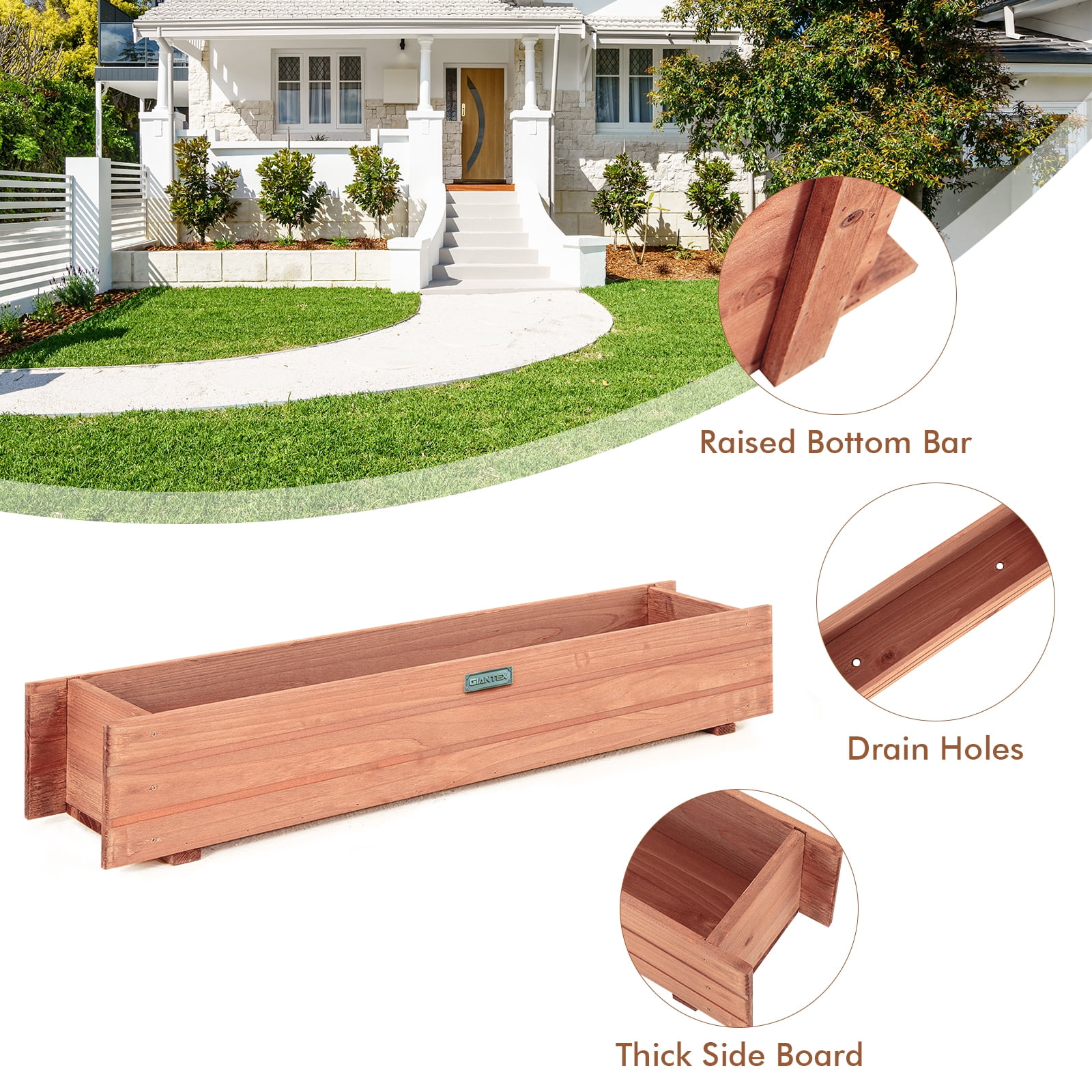Costway 36 Inch Wooden Flower Planter Box Garden Yard Decorative Window Box Rectangular