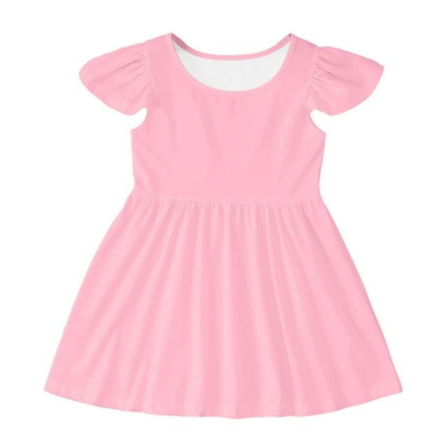 Toimothcn Children Girls Dresses Ruffled Sleeve Solid Color Pleated Dress Soft Breathable Summer Dresses Comfy Girls Sundress