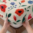 thumbnail image 3 of Twin XL Size Fitted Sheet Set - Watercolor Floral 2 Piece Bedding Sets 16" Deep Pocket Fitted Sheet with 1 Pillowcases, Spring Red Poppy Flower Botanical Beige Brushed Microfiber Hotel Bed Sheets, 3 of 9