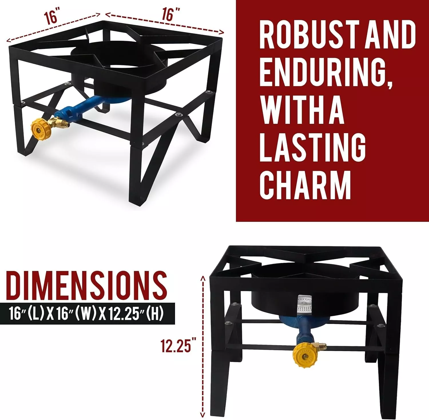 Sonret Single Burner Propane gas Stove - Square outdoor propane burner heavy duty - portable gas stove burner propane outdoor burner - with hose pipe, Adjustable 0-20Psi Regulator