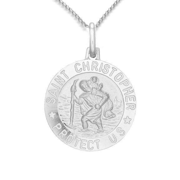 Saint Christopher Round Medal Charm Pendant and Chain Necklace Sterling silver 925