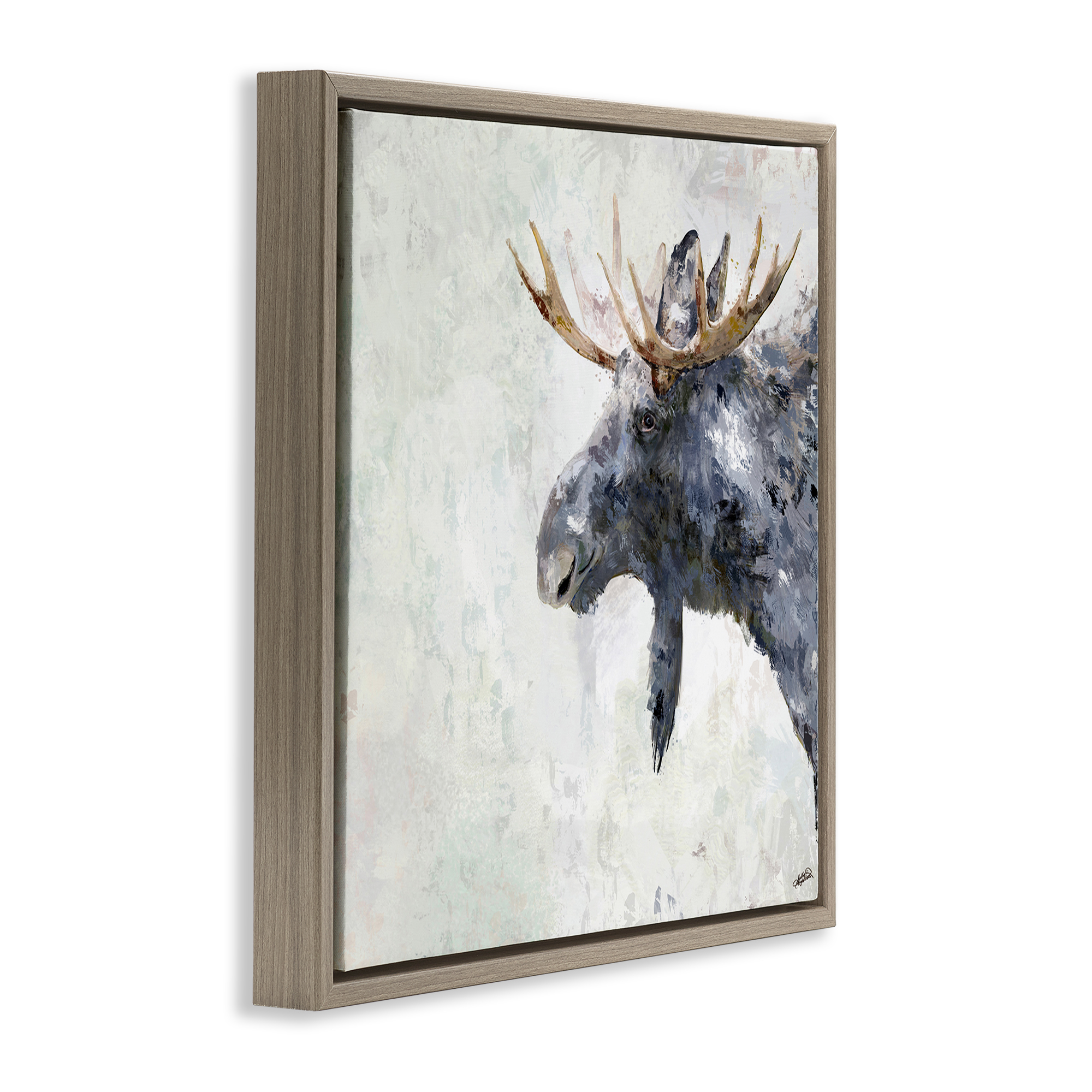 Stupell Industries Rustic Moose View Animals & Insects Painting Brown Floater Framed Canvas Art Print Wall Art, 25 x 25
