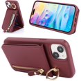 thumbnail image 3 of iPhone 15 Plus Case with Card Holder for Women, iPhone 15 Plus Phone Case Wallet with Strap Credit Card with Kickstand Zipper Case for iPhone15plus - Red Wine, 3 of 12