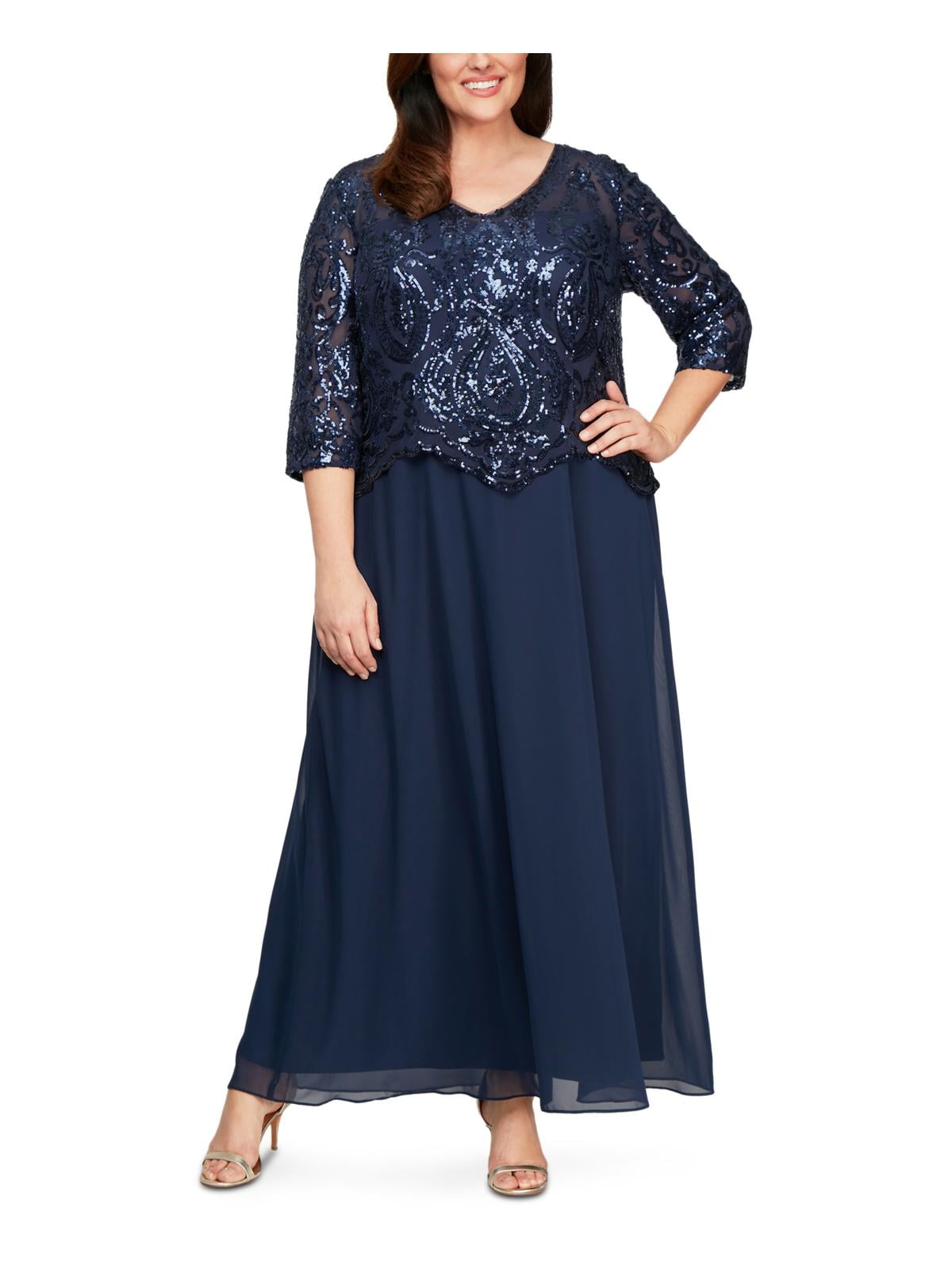 Sequined Popover Formal Dress Navy 20W 