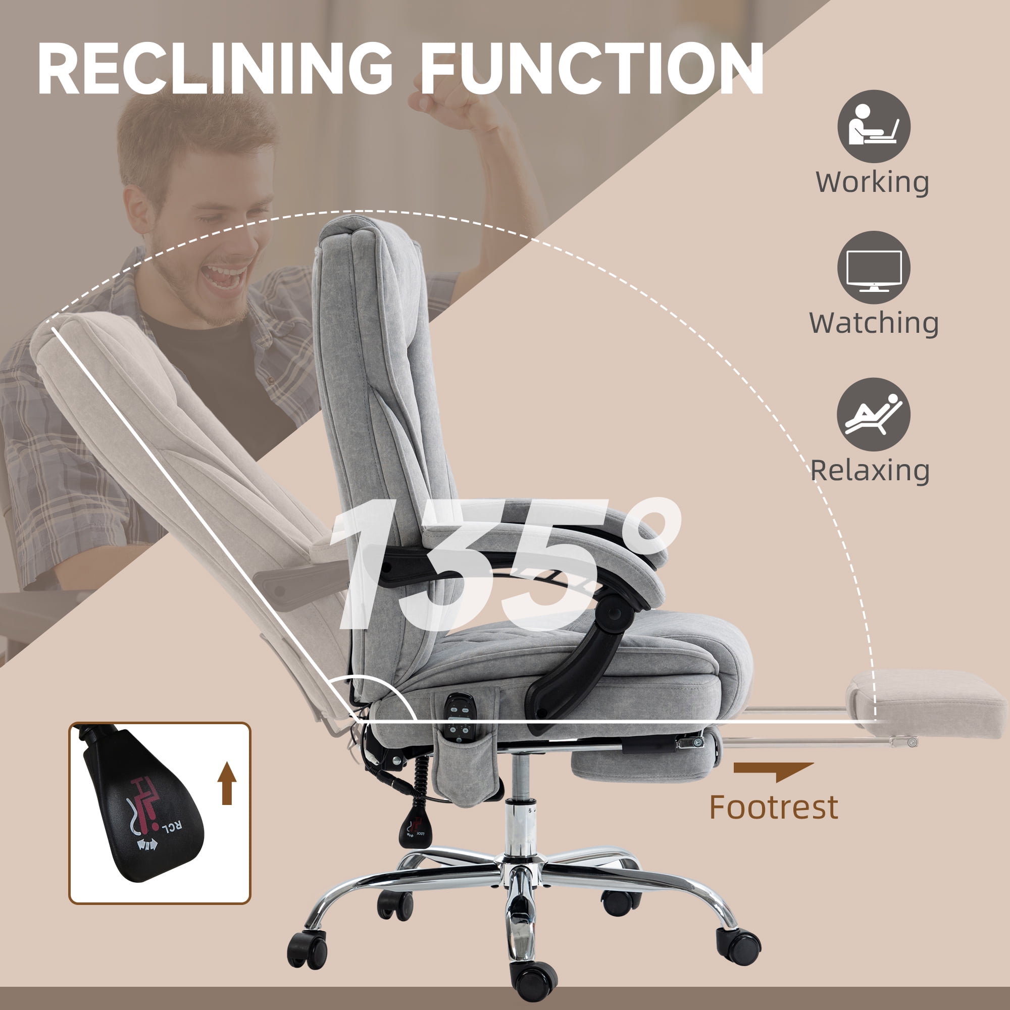 Vinsetto Massage Office Chair, Heated Reclining Desk Chair with Footrest