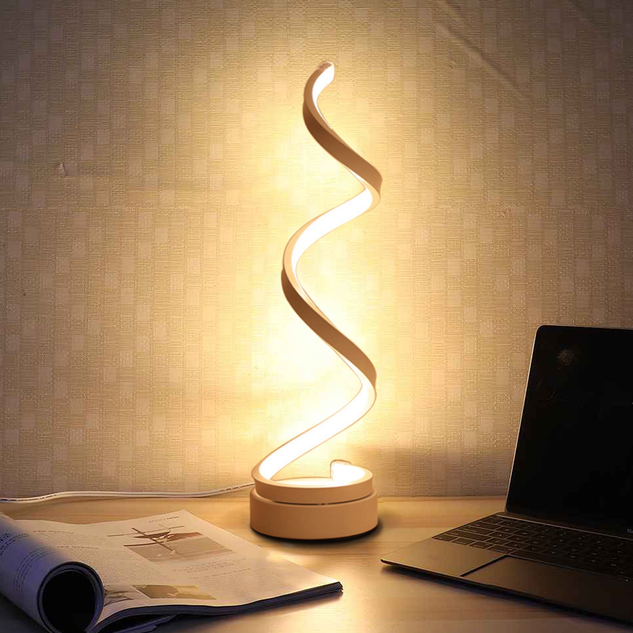 ELINKUME Modern Table Lamp, Spiral LED Light Suitable for Bedrooms and Living Rooms Dimensions: 16cm (L) x 13cm (W) x 33cm (H)