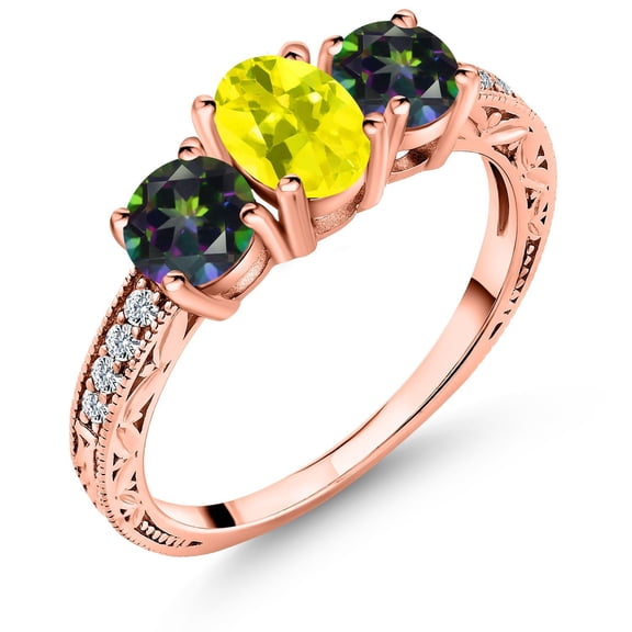Gem Stone King 2.02 Ct Canary Mystic Topaz Green Mystic Topaz 18K Rose Gold Plated Silver Ring (Size 9)