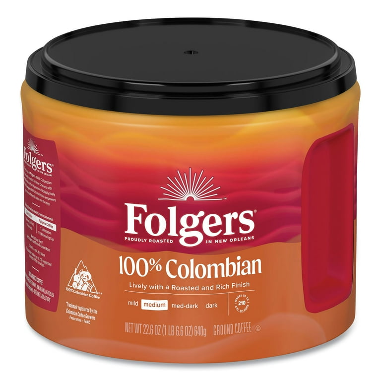 100% Columbian Coffee, 22.6 oz Canister, 6/Carton 100% Columbian Coffee, 22.6 oz Canister, 6/Carton