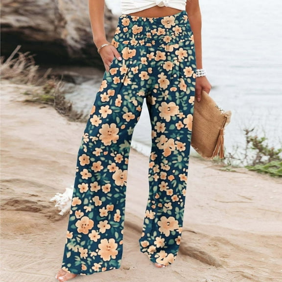 Runfenguu Golf Pants Women, Comfy Pants Women Women Casual Comfortable Printing Pockets Elastic Waist Straight Loose Pants