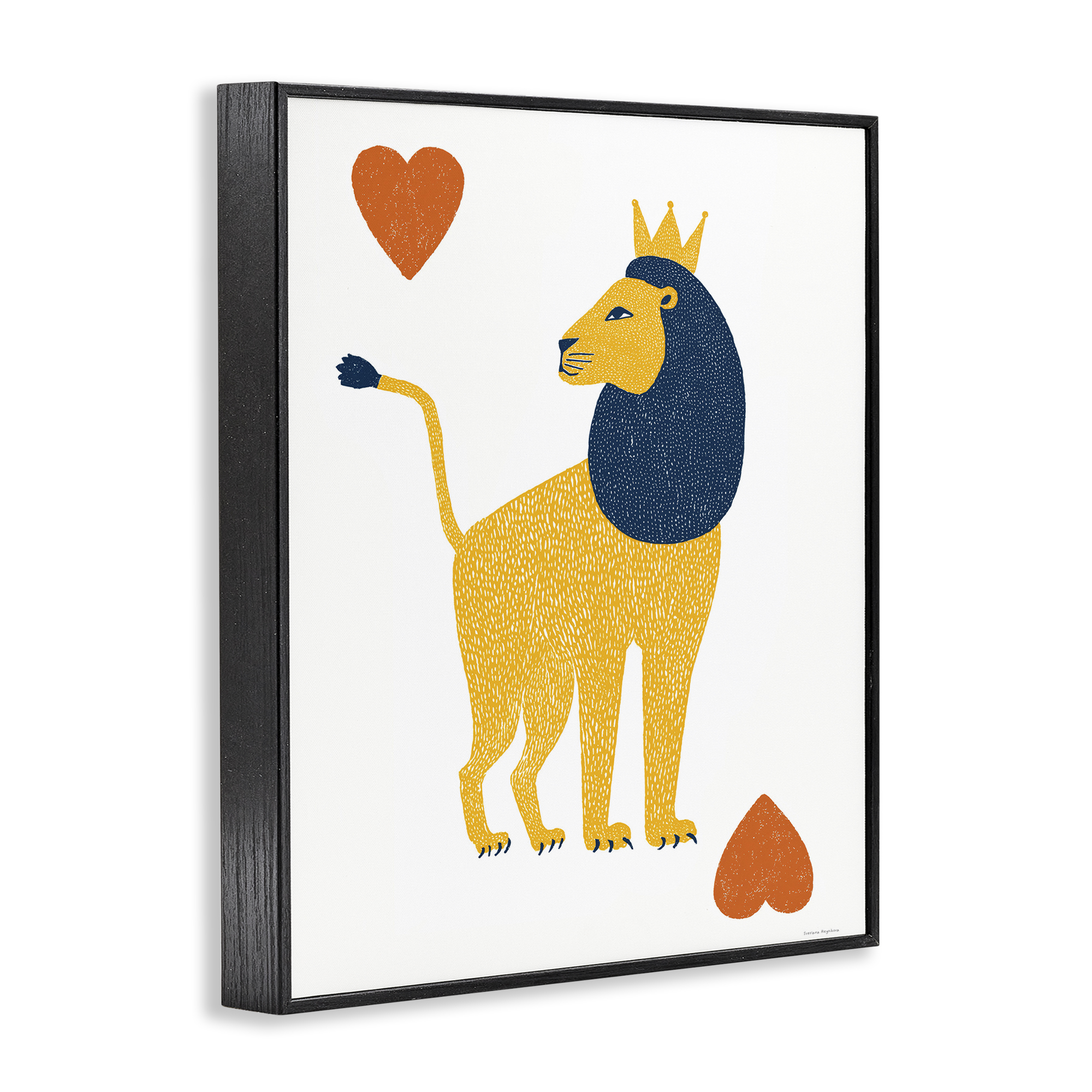 Lion & Hearts Card Black Framed Giclee Art, design by Svetlana Aleynikova