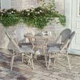 thumbnail image 3 of Flash Furniture Indoor/Outdoor Commercial Bistro 31.5" Table, Black/White Textilene, Glass Top with 4 Stack Chairs - Light Natural, 3 of 10