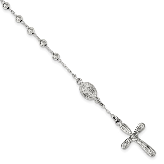 925 Sterling Silver Polished Single Decade Rosary Bracelet