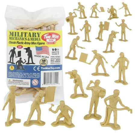 TimMee Military Mechanics & Media - Tan 18pc Plastic Army Men Soldier Figures