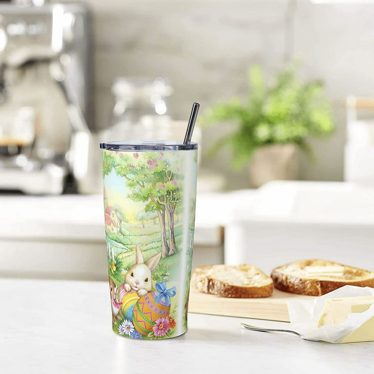 20 oz Insulated Stainless Steel Tumbler Mug Cute Easter Bunny with Lid  Straw and Straw Brush Drinking Cups for coffee, Car, Home, Office, Travel